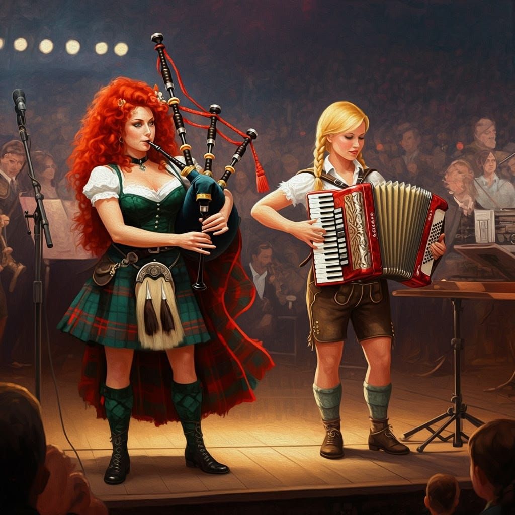 Pretty Women Entertain in Vibrant Impressionist Oil Painting