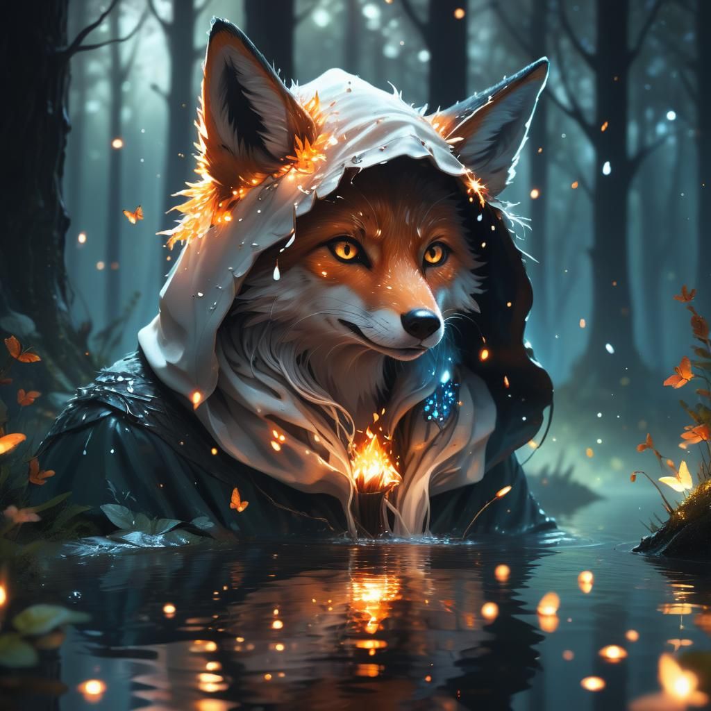 Mystical Fox Silhouette in Enchanted Forest: 3D Rendering