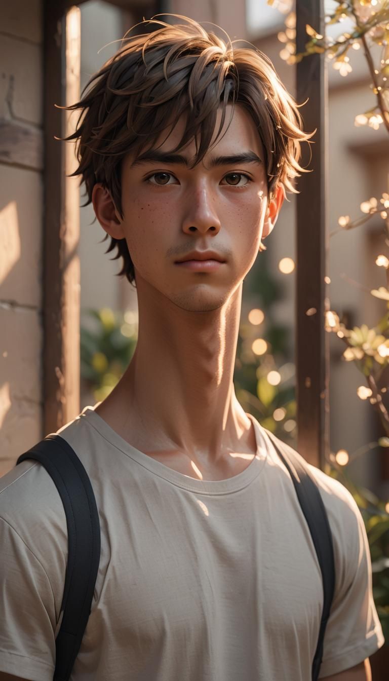 Anime Portrait of Man in Doorway, 3D Render