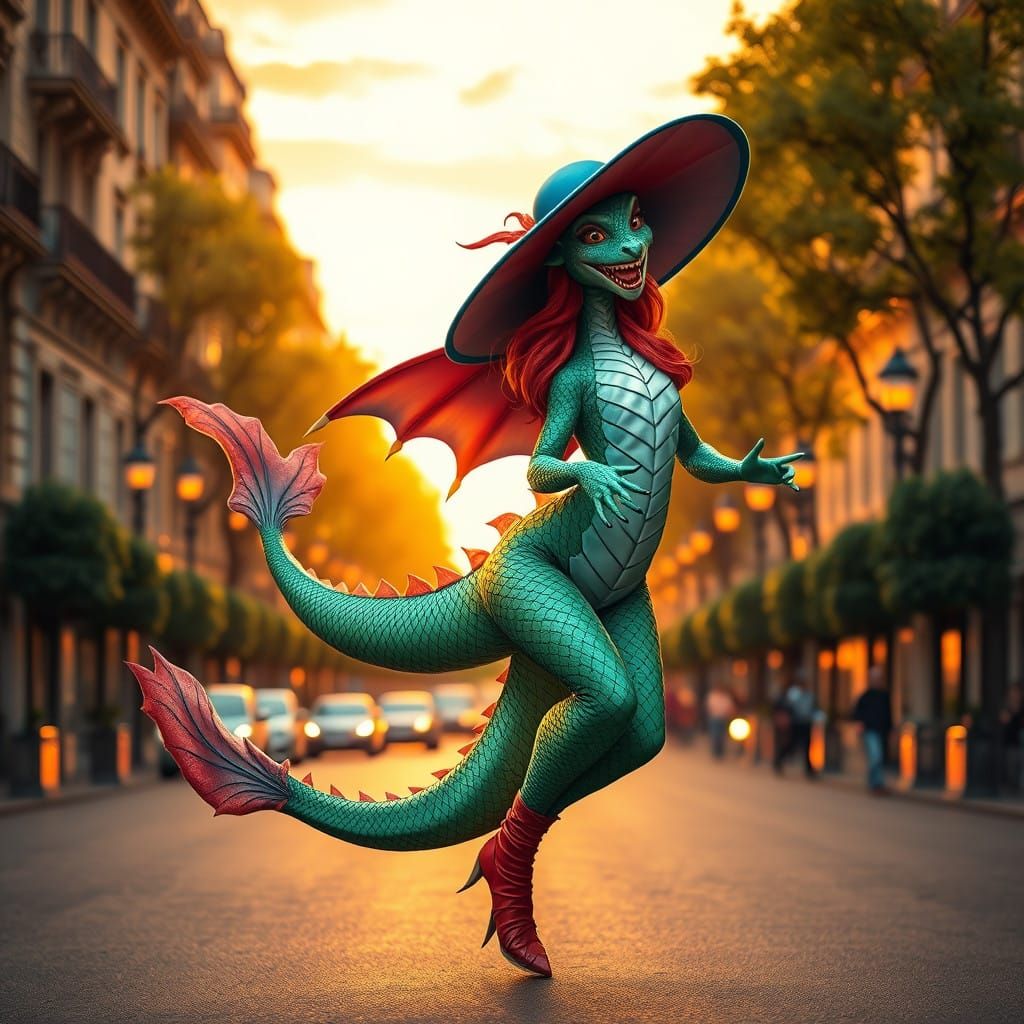 Ethereal Green Dragonmaid Dances Down Champs Elysees in Suns...