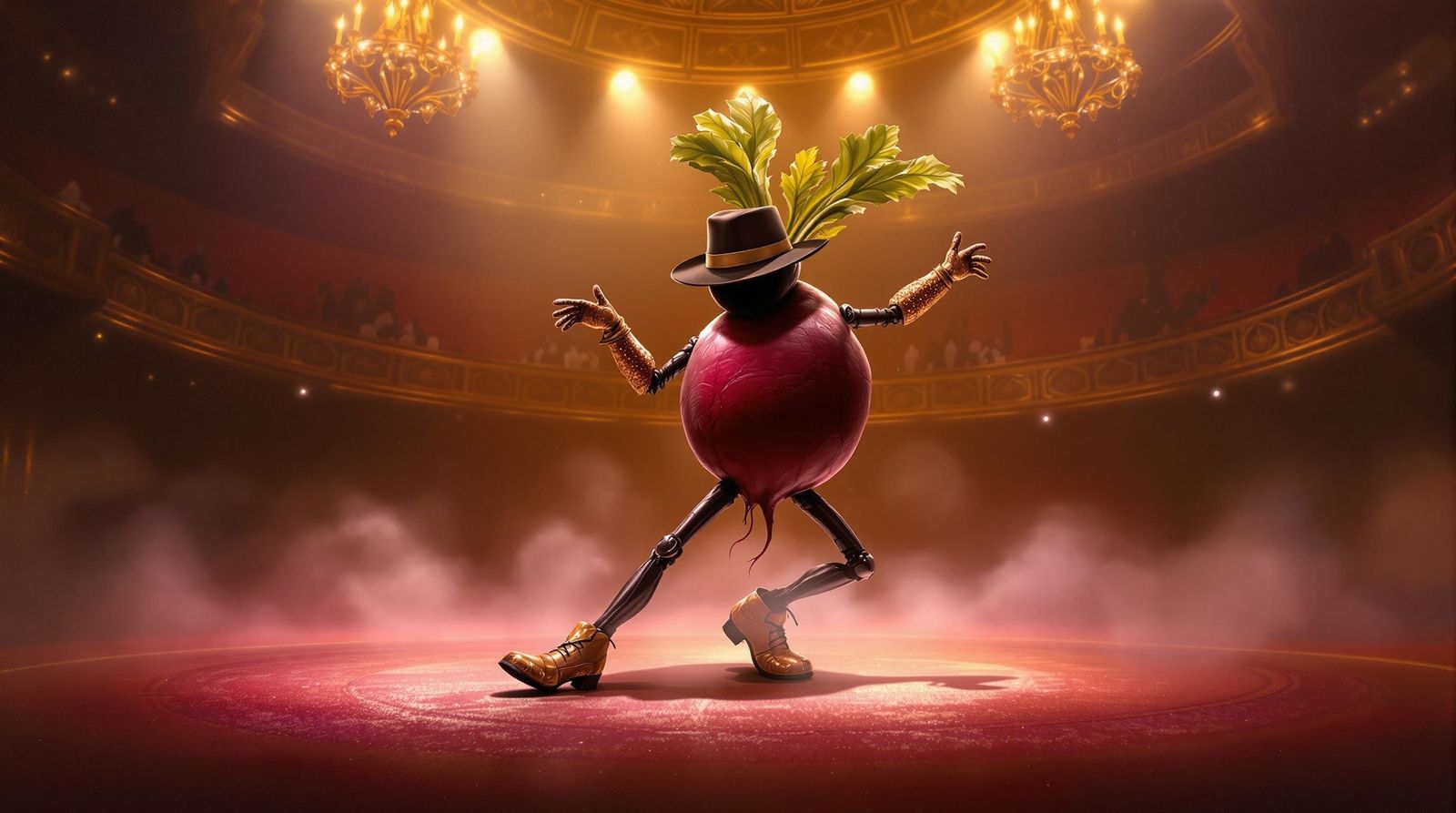 Hyperrealistic Oil Painting of Beet in Thrilling Dance Pose