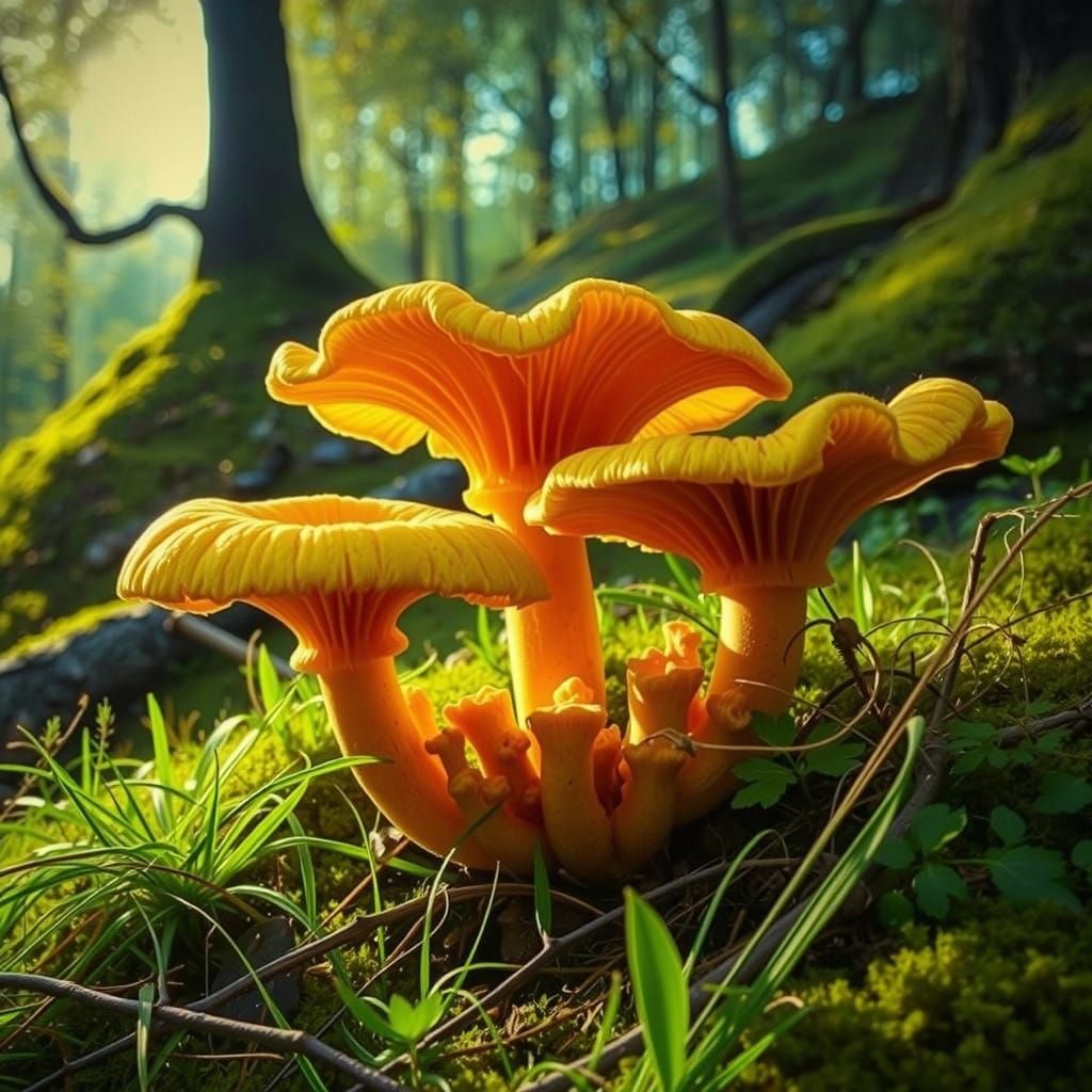 Surreal Mushroom Oasis in a Luminous Forest