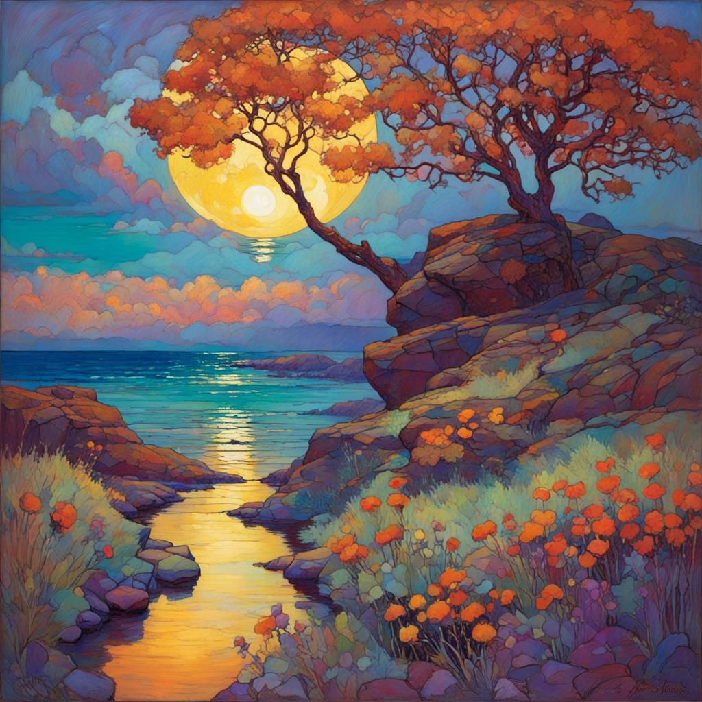 Luminous Landscape in Art Nouveau Style