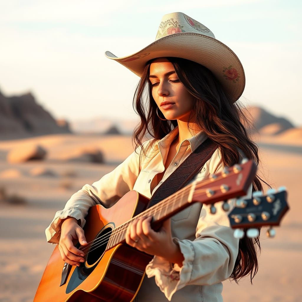 Serene Desert Cowgirl Lost in Country Music