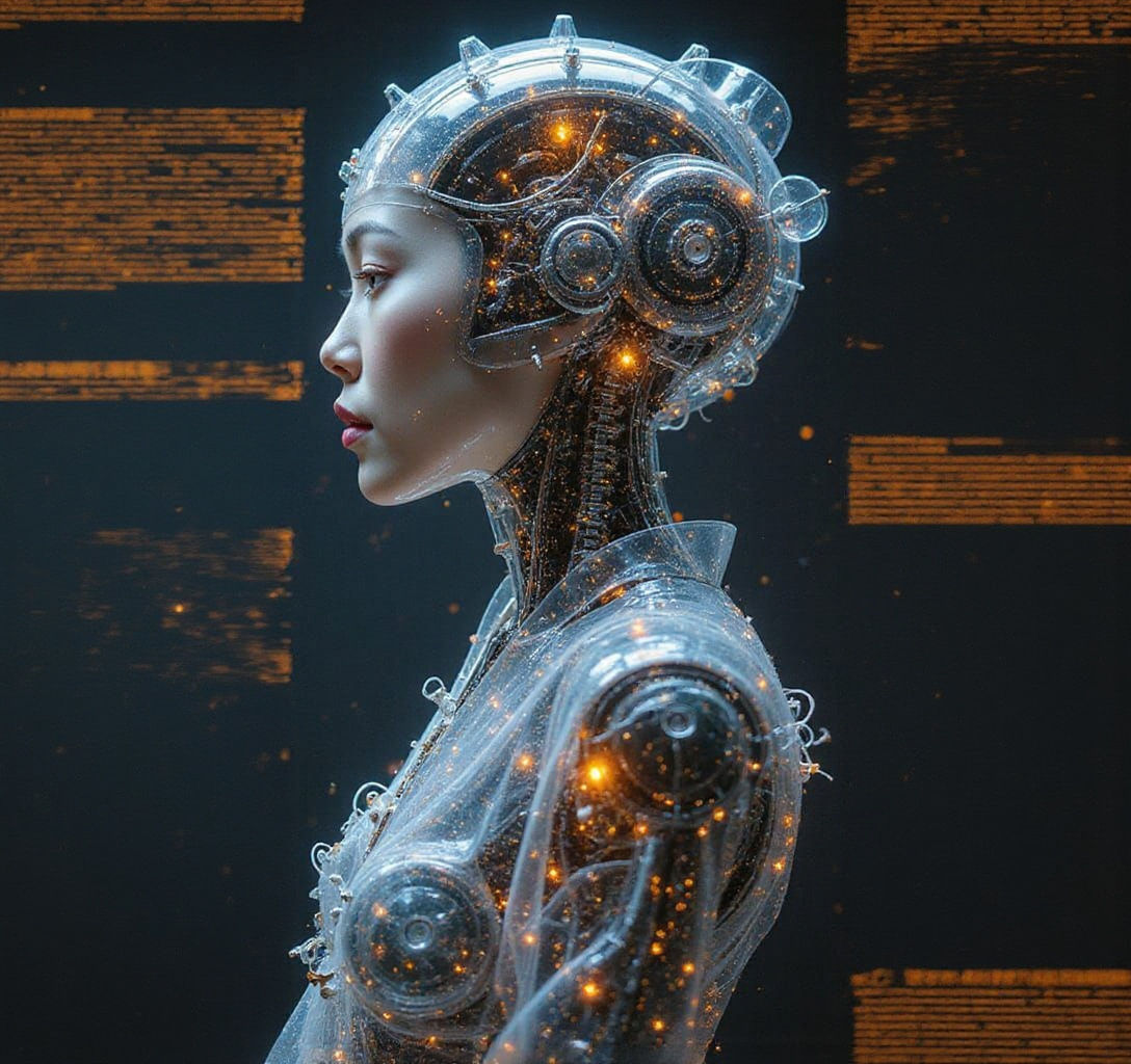 Cyborg Geisha Schematic Diagram in Cyberpunk Style