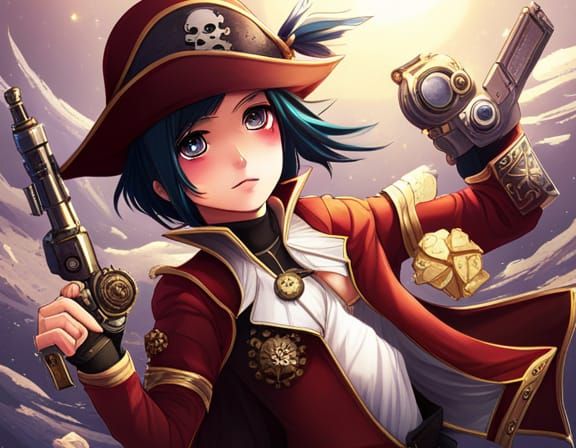 Anime Pirate Girl in Galaxy Action Steampunk Sci-Fi