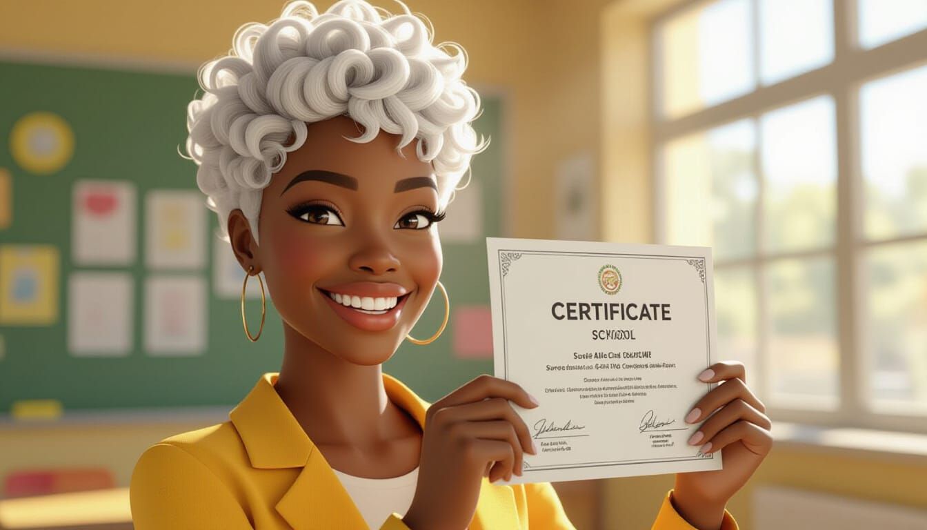 African Woman Celebrates Achievement in Animated Style