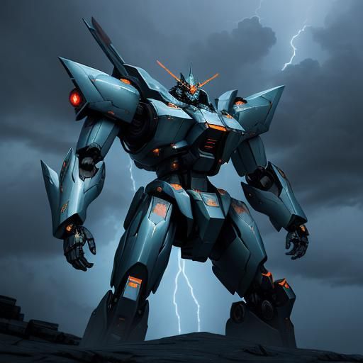 Futuristic Mecha Knights Overlook Stormy Ocean in Anime Styl...
