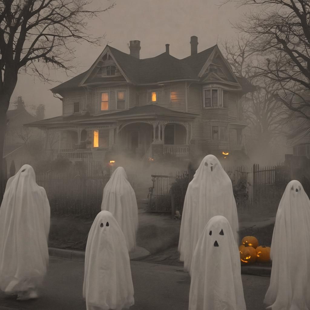 Creepy Halloween Night: Ghosts and Pumpkins in Manga Style