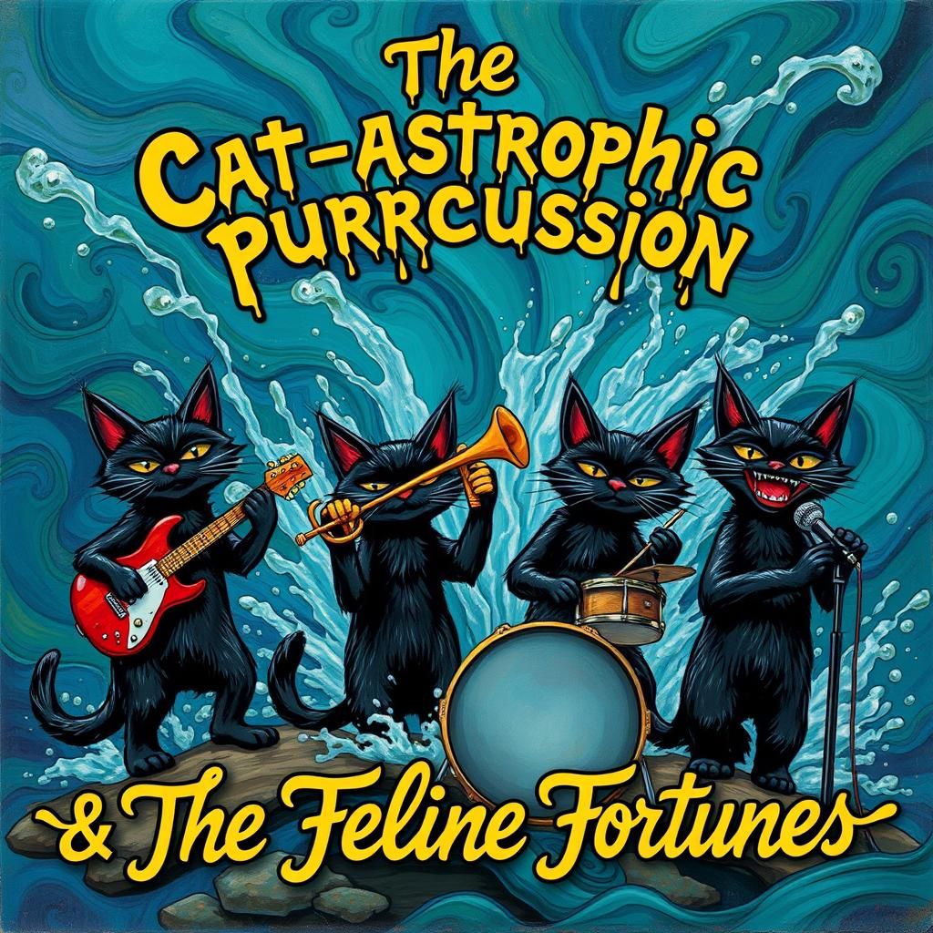 Whimsical Cats' Rock Band Album Cover Art
