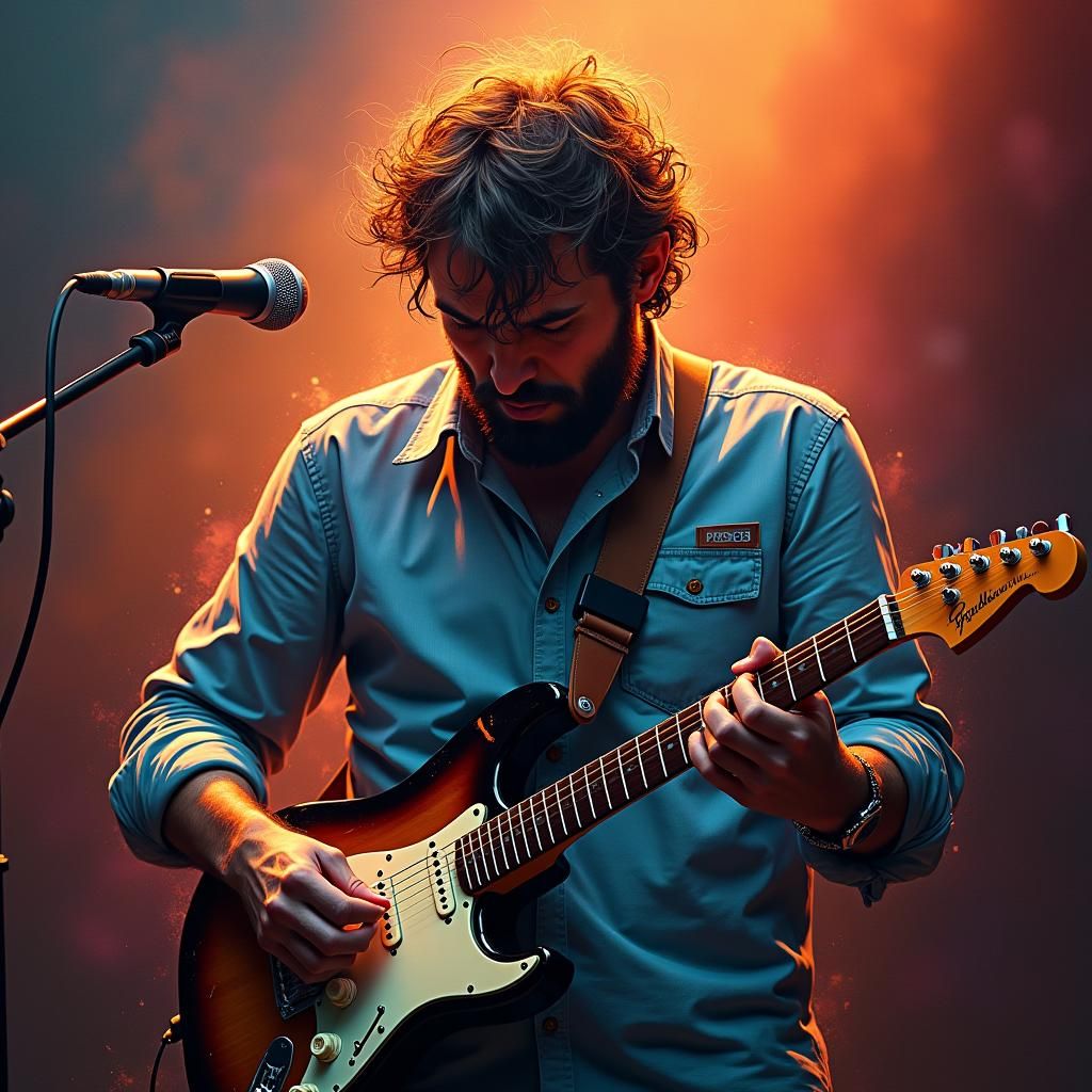Hyperrealistic Blues Musician Portrait with Splash Art