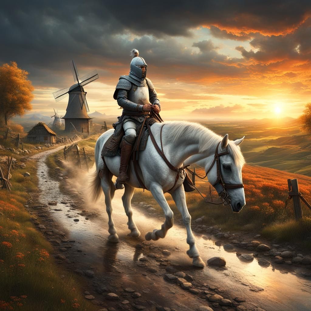 Knight and Squire Journey at Sunset