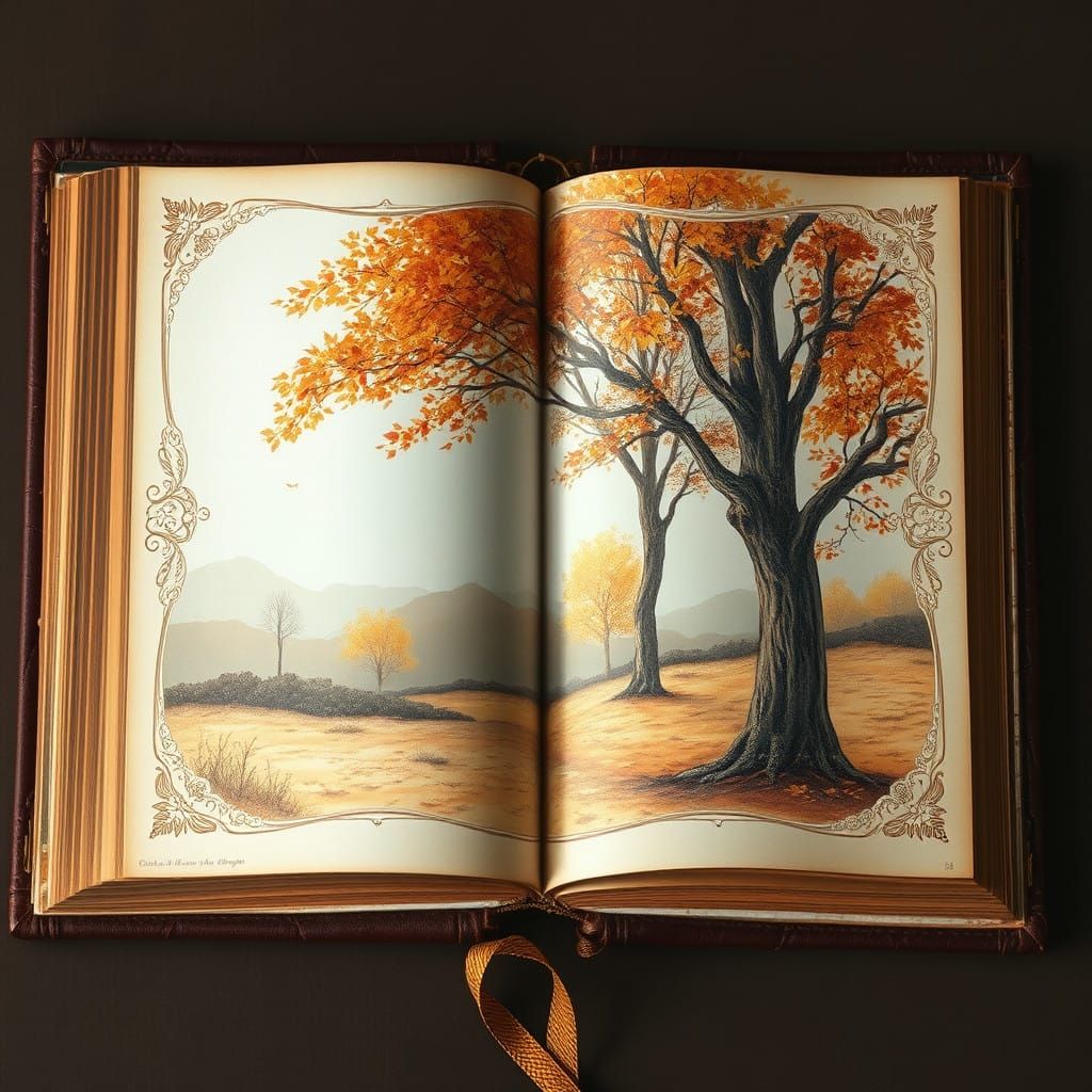 Autumn Landscape in a Leather Book