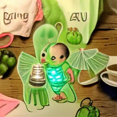 Glowing Green Alien Baby with Lantern