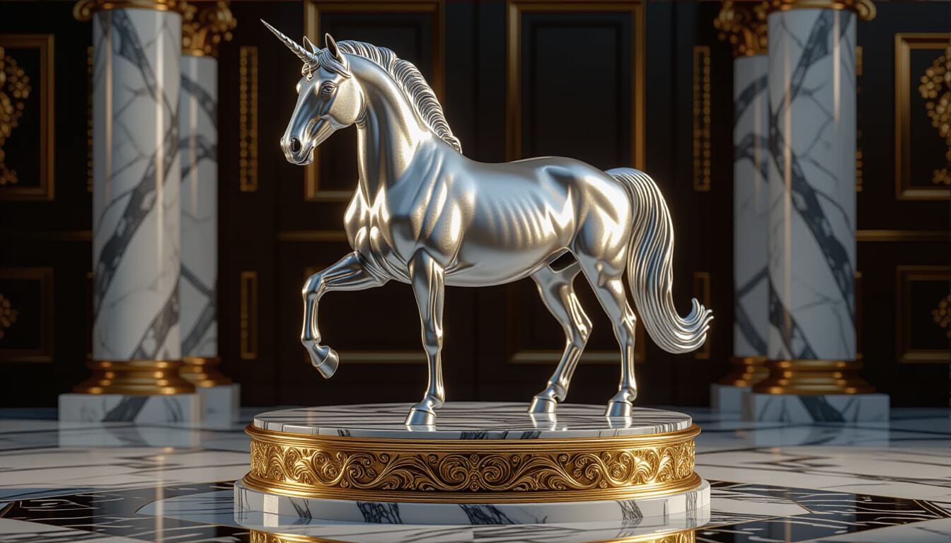 Majestic Silver and Gold Mustang Horse Sculpture