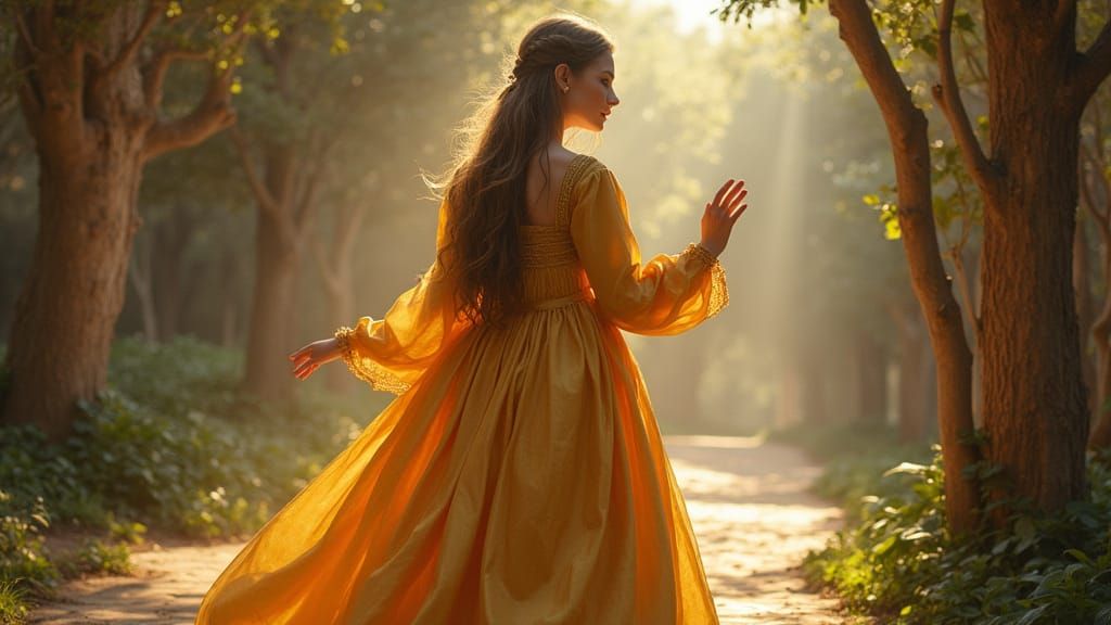 Renaissance Woman Waving Goodbye in Botticelli Style