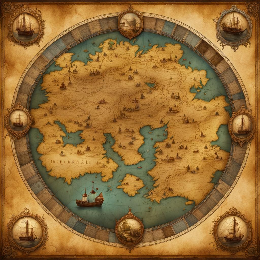 Fantastical Historic Map on Parchment