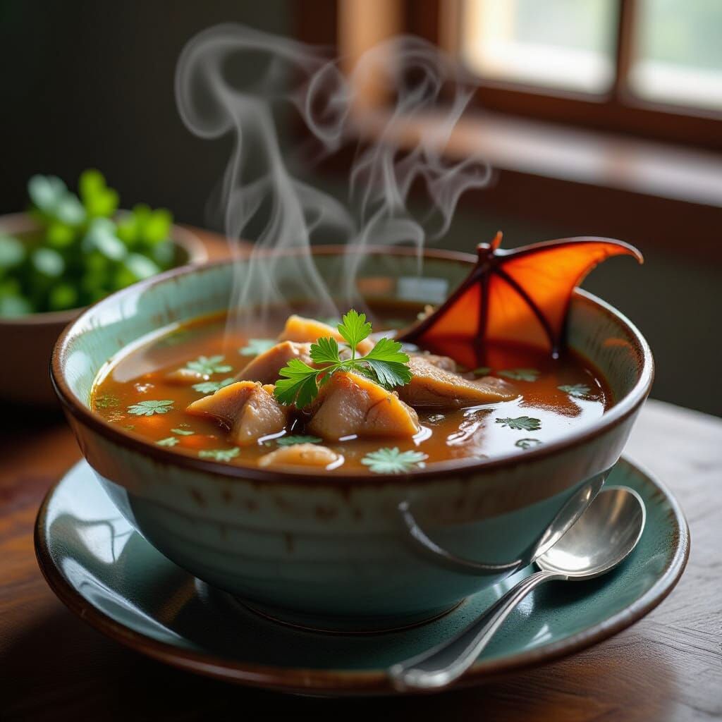 Delicious Bat Wing Soup: Photorealistic Still Life