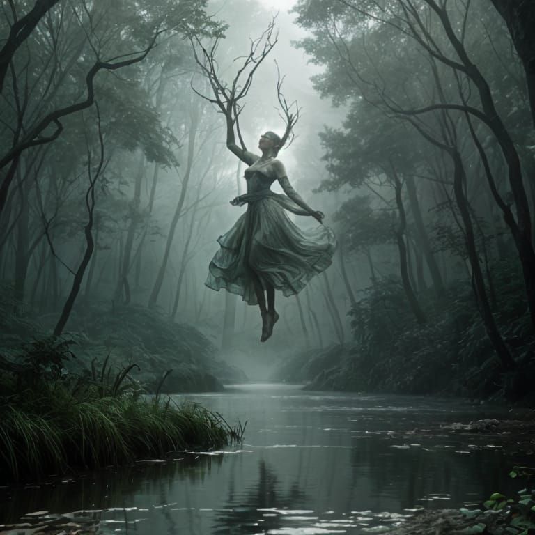 Southeast Asian Ghost Woman Over Riverbank