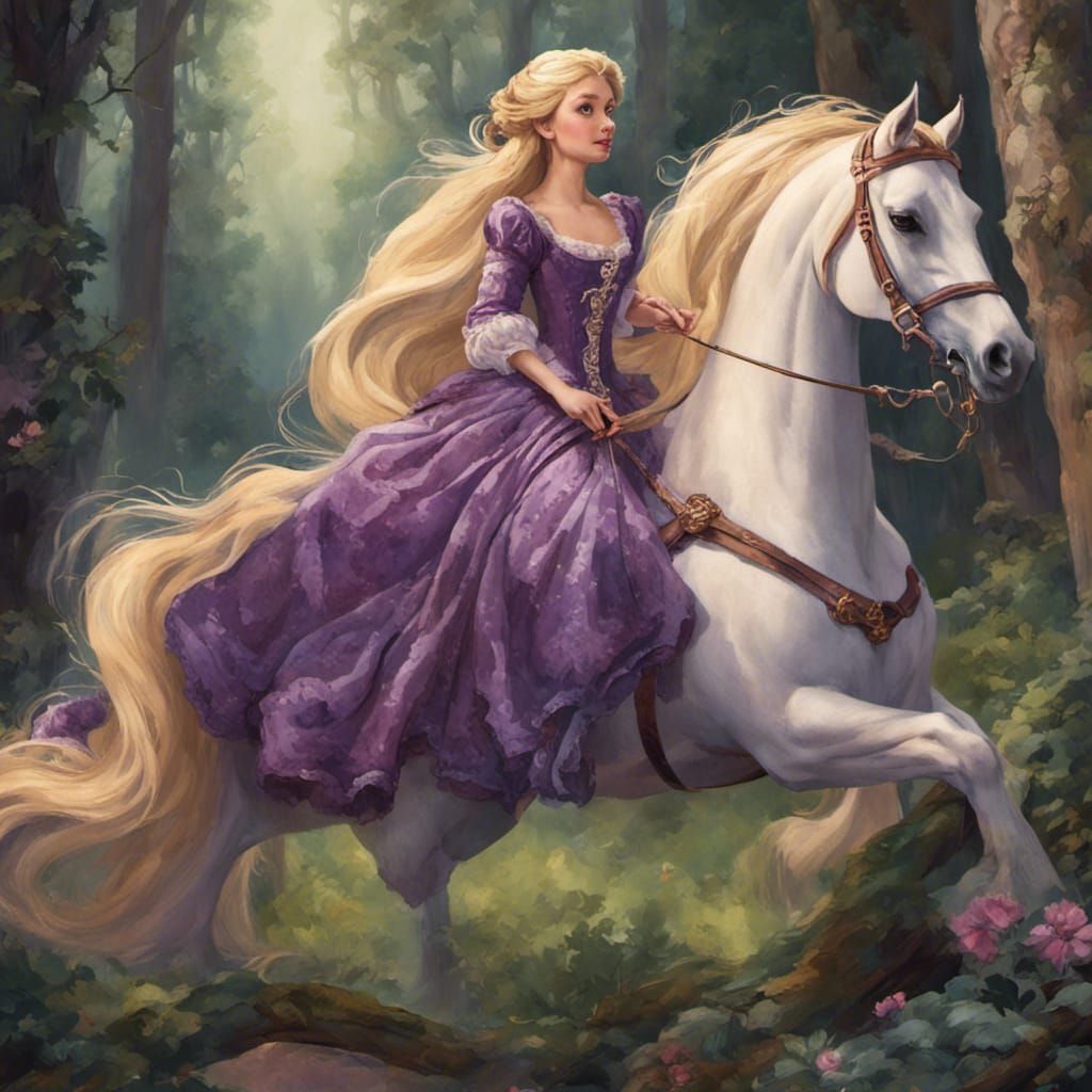 Rapunzel in Rococo Dress on Horseback