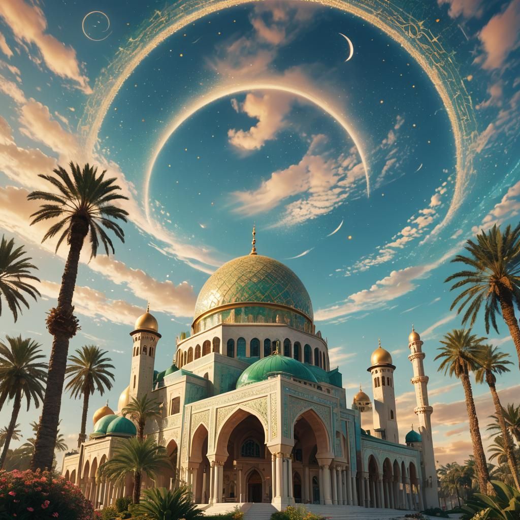 Cosmic Islamic Architecture: Dreamy Astral Illustration