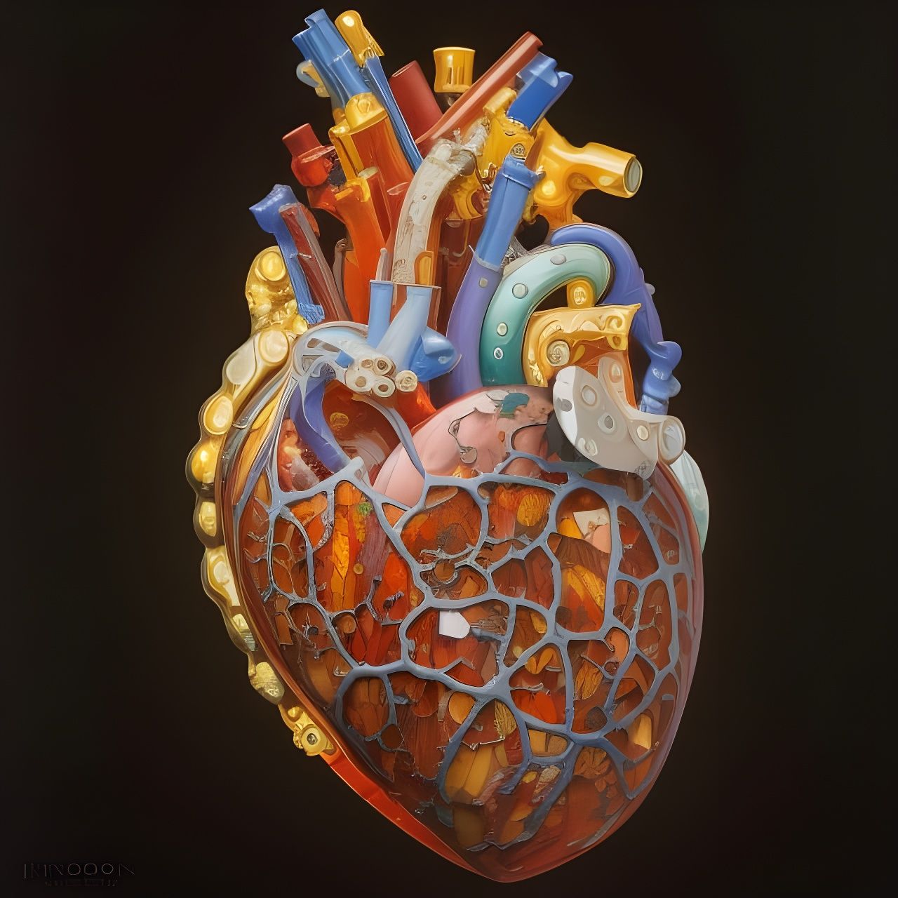 Stained Glass Heart in Oil, Hyperdetailed Illustration