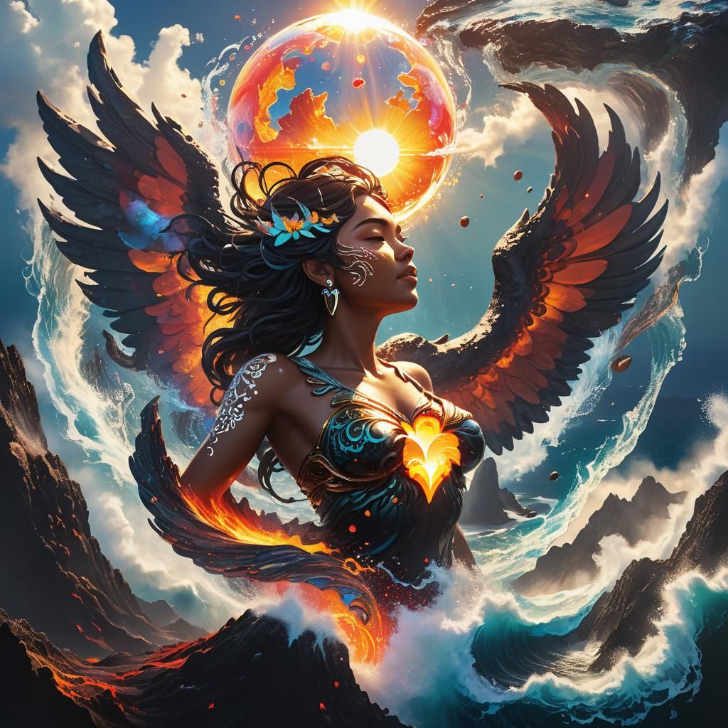 Goddess Mahuika in Lava Bubble, Hyperrealistic Art