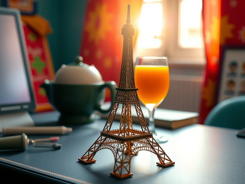 Miniature Eiffel Tower Sculpture in Hyperrealism