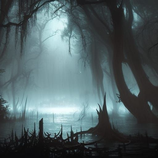 Gothic Horror Swamp Under Starry Night