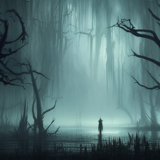 Gothic Horror Swamp at Night, Hyperdetailed Dark Fantasy