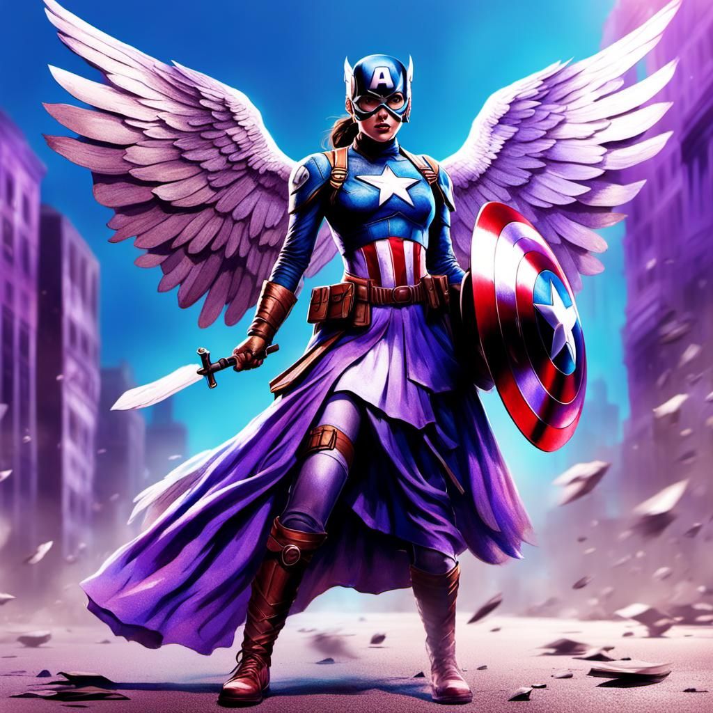 Superhero Girl in Captain America Suit, Splash Art