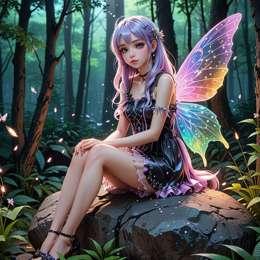 Gothic Fairy in Whimsical Forest Landscape