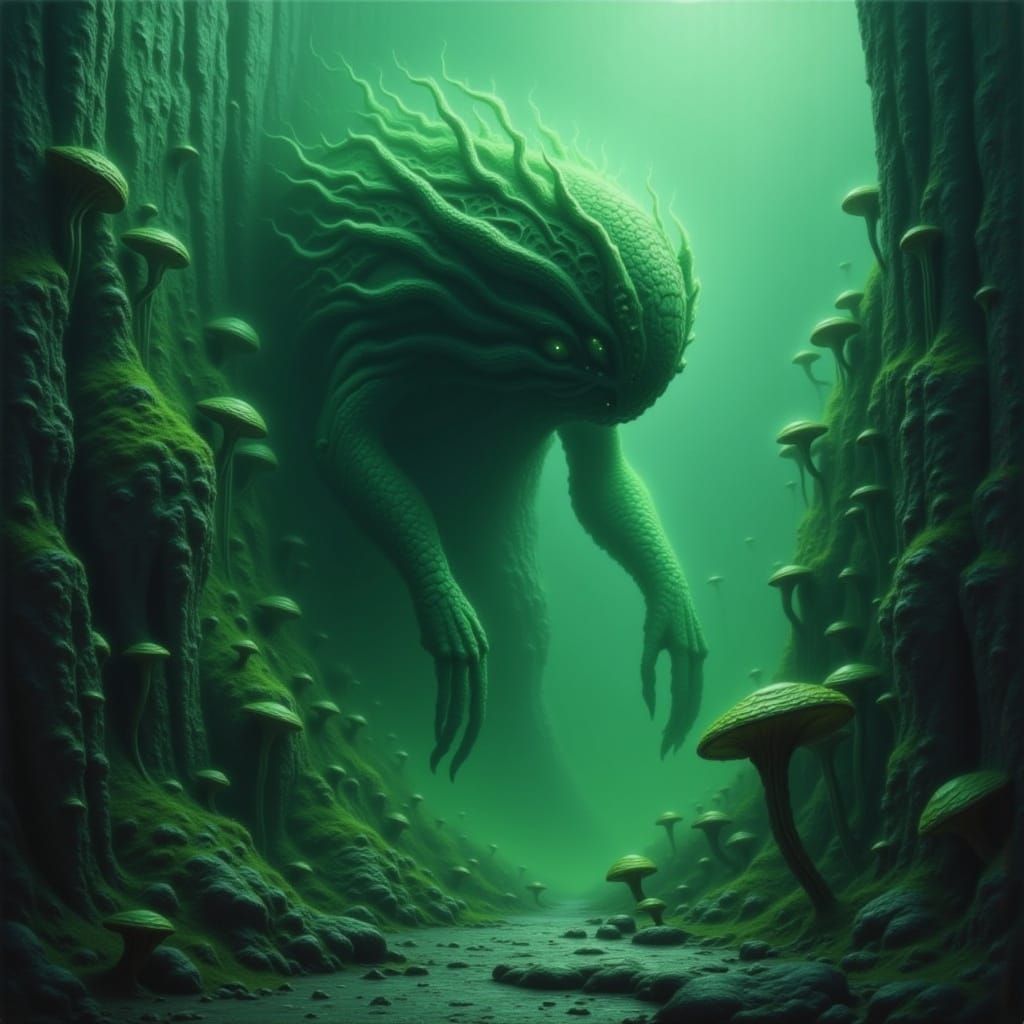 Primordial Being Emerges from Shadows in Biomechanical Style