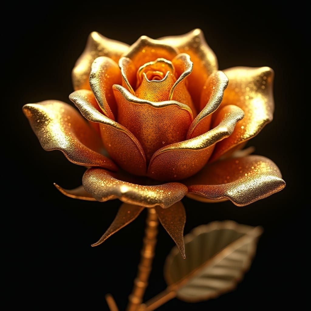 Golden Metal Rose in Radiant Closeup