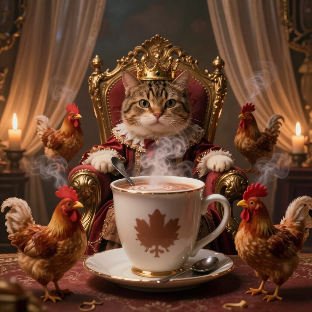 Regal Cat Enjoys Hot Chocolate in Giant Mug
