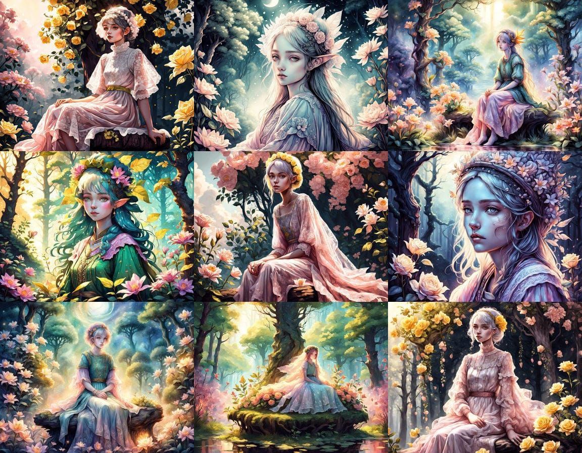 Whimsical Lady Elf in Ethereal Forest