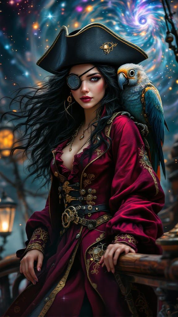 Steampunk Airship Captain with Cosmic Vortex