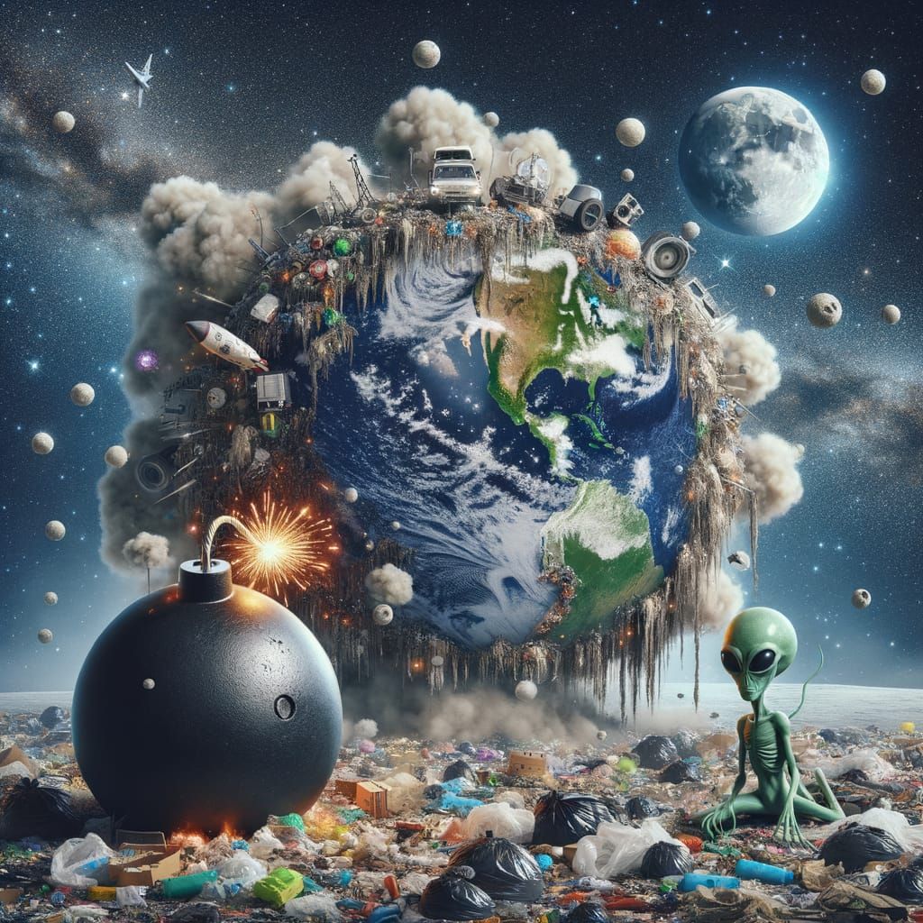 Alien Observes Polluted Earth in Outer Space