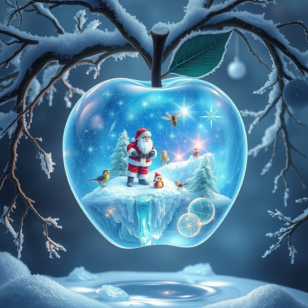 Ethereal Winter Wonderland Within a Crystal Apple