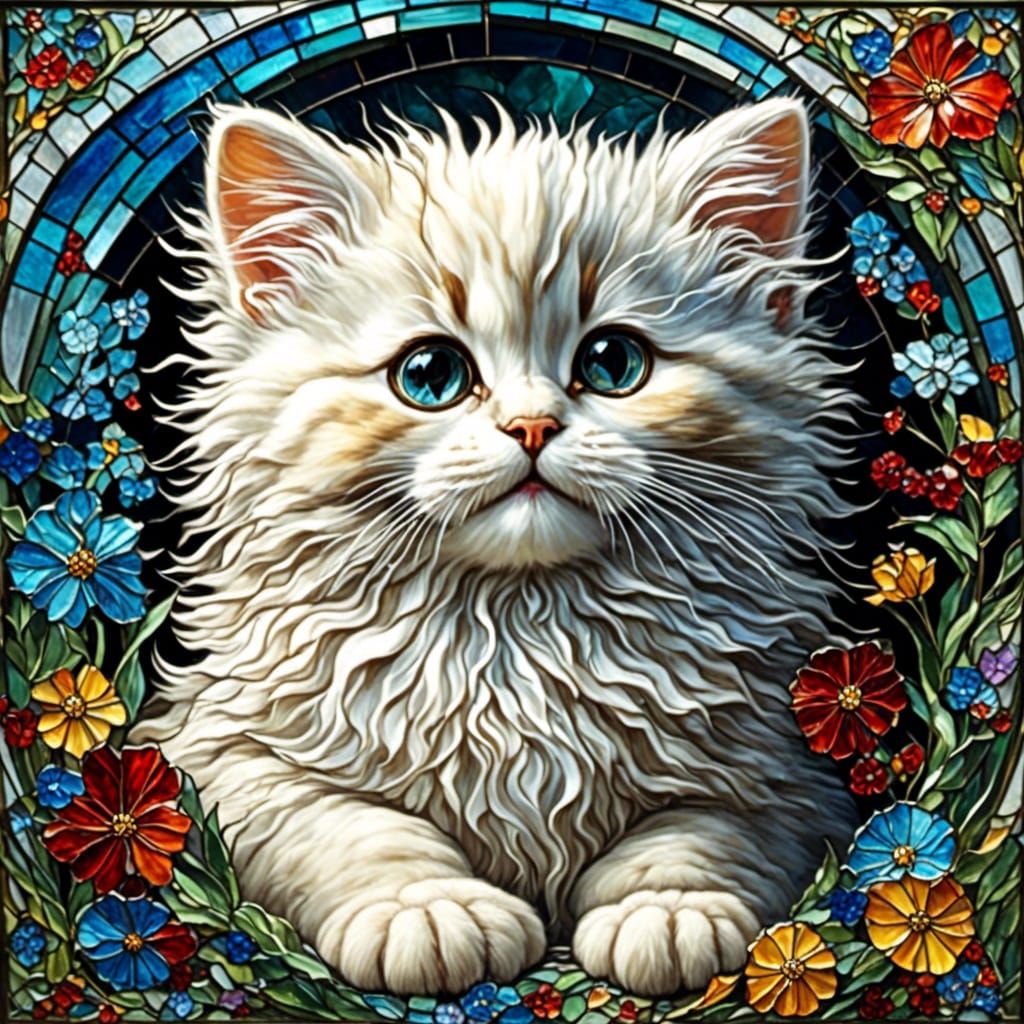 Stained Glass Persian Kitten Image