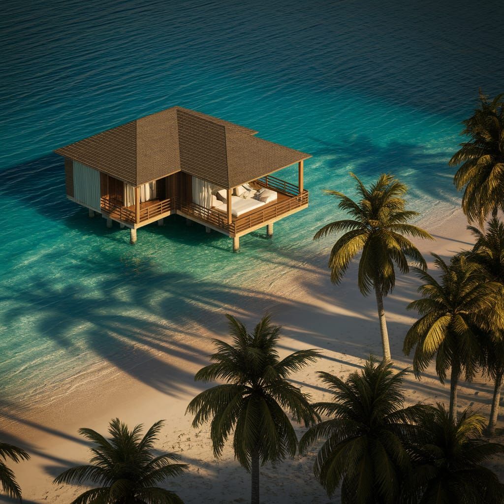 Luxurious Cyprus Beach Water Bungalow at Sunset