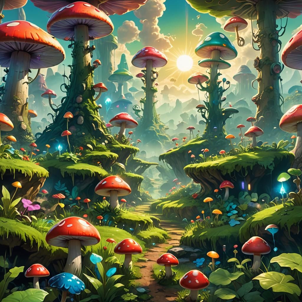 Mario in Lush Fantasy Landscape