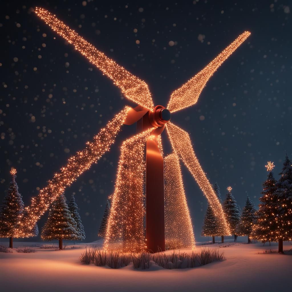 Wind Turbine Christmas Lights: Detailed Matte Painting