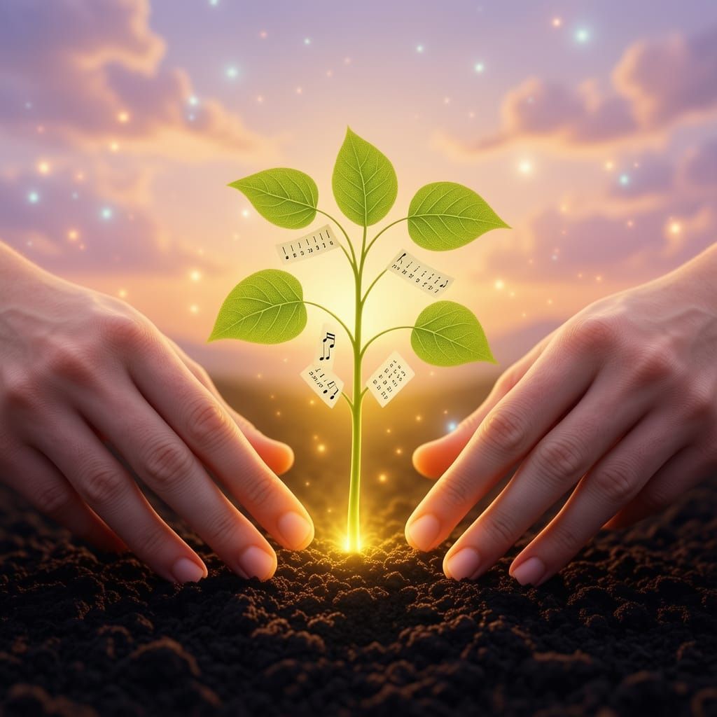 Hopeful Growth of Life in Surreal Landscape