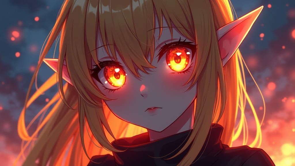Cel-Shaded Anime Elven Esper with Vibrant Orange Glowing Eye...