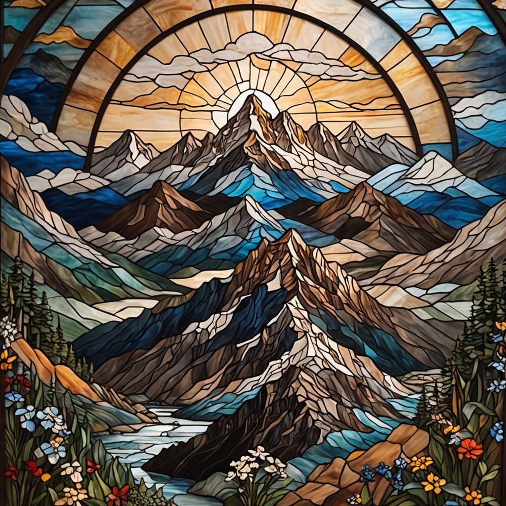 Majestic Mountain Stained Glass Art