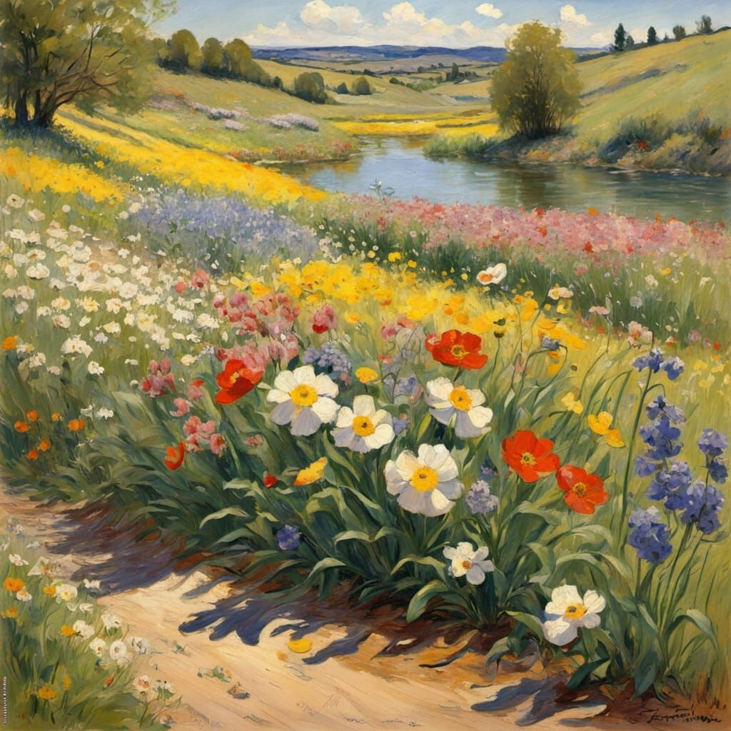 Vibrant Spring Blooms in a Sunny Landscape