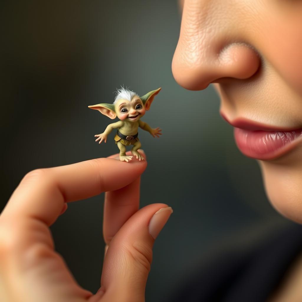 Enchanting Goblin on Woman's Fingertip