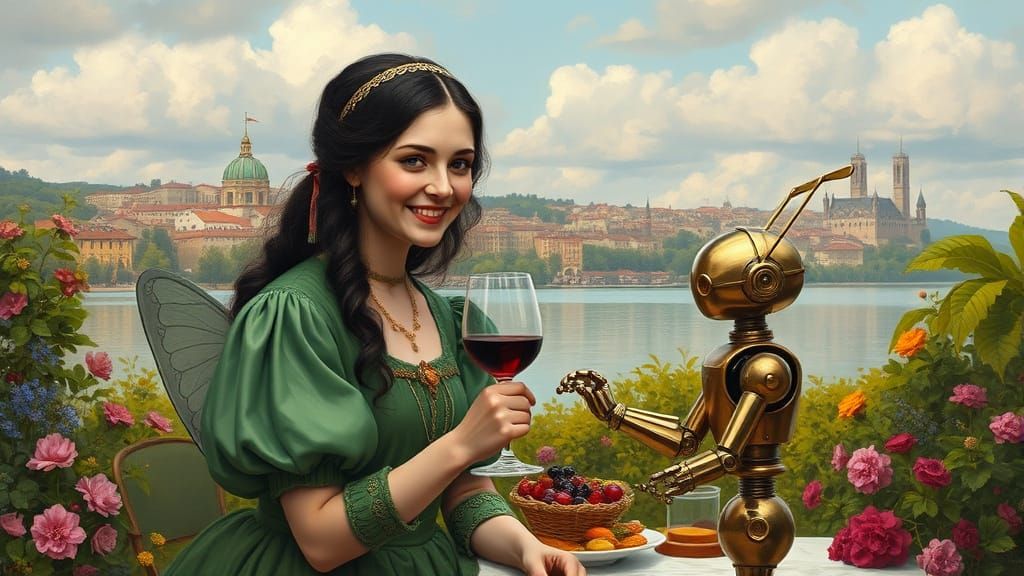 Victorian Fairy in Enchanted Garden Scene, Oil Painting Styl...