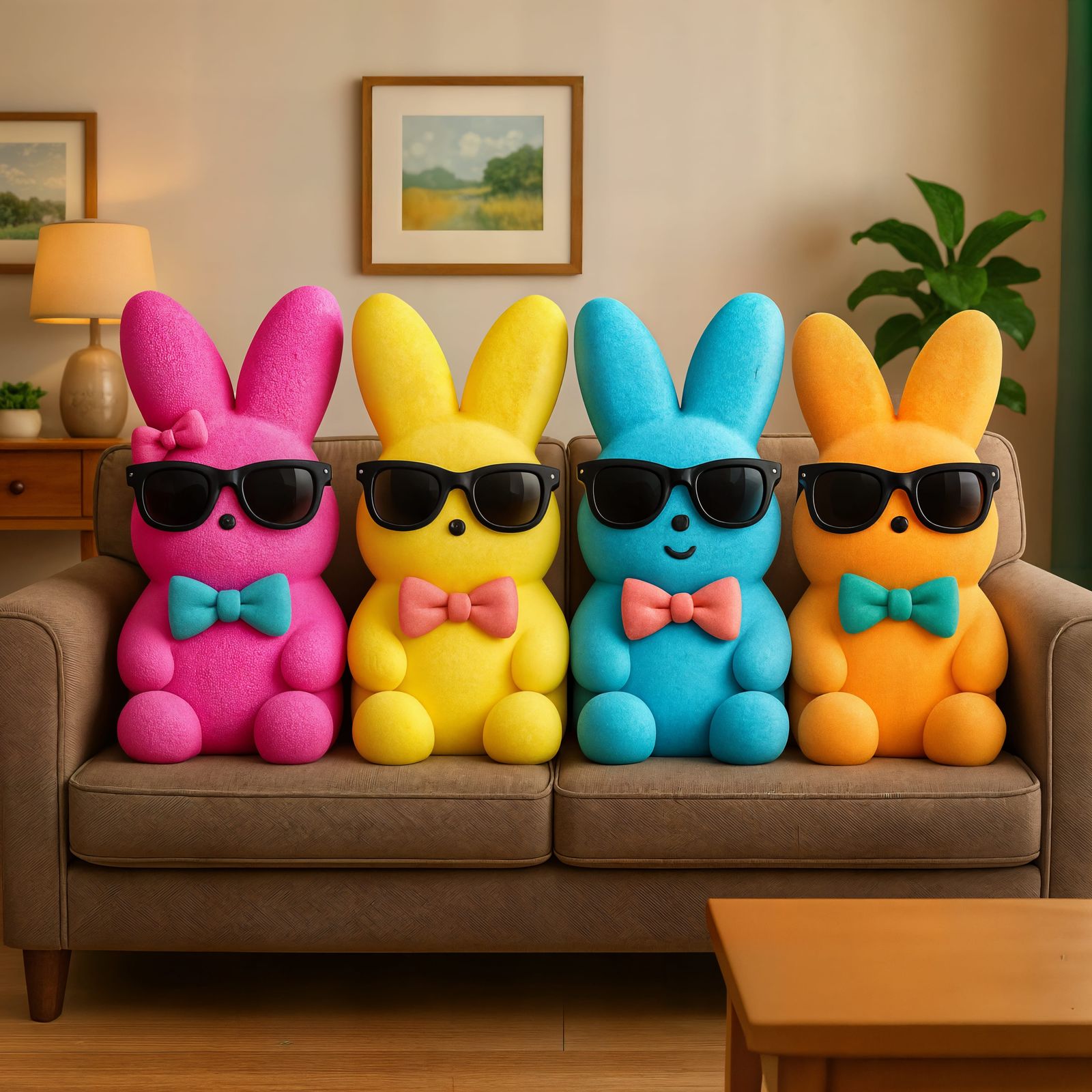 Adorable CGI Marshmallow Peeps in Sunglasses on Couch
